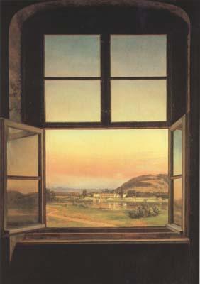 Johan Christian Dahl Window with a view of Pillnitz Castle (mk10) oil painting image
